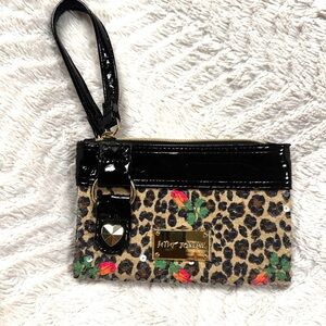Betsy Johnson sequined wristlet / wallet Clear sequins. Animal print